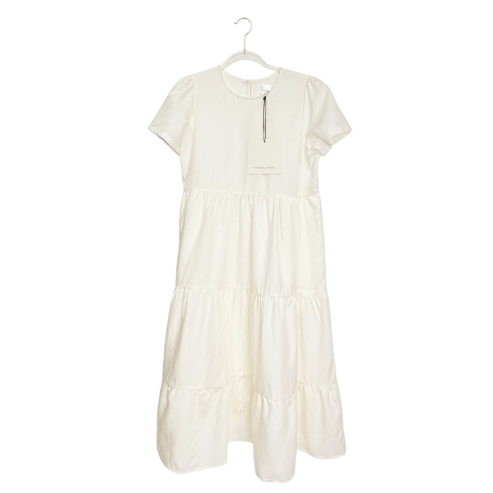 Tradlands Chalet Tiered Dress In Birch (Off-White) Xxs Linen Tercel New Nwt — image 3 of 8